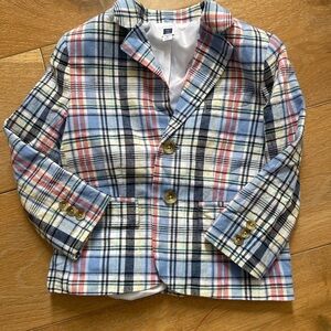 Janie and Jack Blue and Pink Linen Blazer Classic Plaid Design